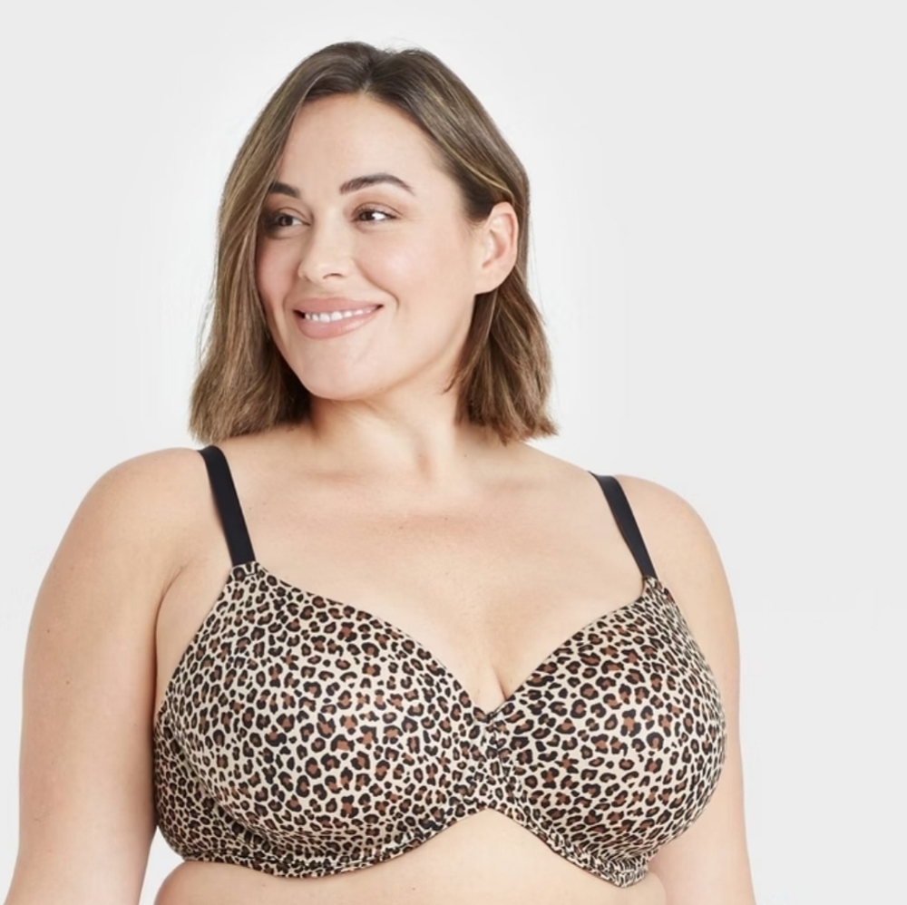 Women's Leopard Print Superstar Lightly Lined T-Shirt Bra - Auden Black 46DD
